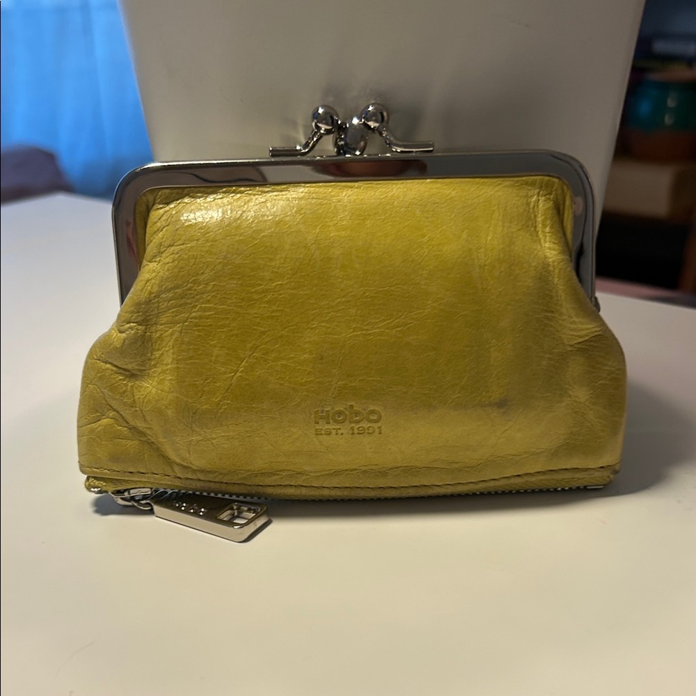 HOBO Yellow Leather Wallet with silver metal hardwate